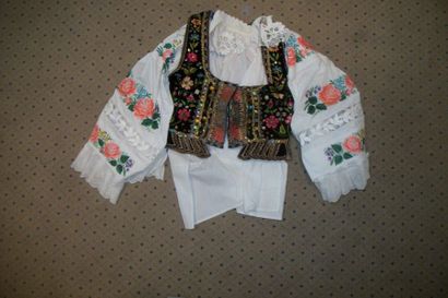 null Shirt, Poland, Lowicz, polychrome embroidered cotton flowers and vest, Poland,...