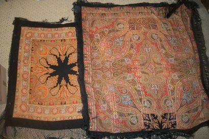 null Two shawls, Poland, black background printed palm cashmere decoration, fringed...