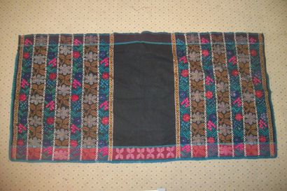 null Skirt, Romania, kilim of wool and metal, black background, decoration of flower...