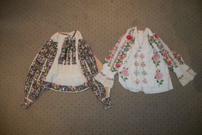 null Two shirts Mara Muresh, Romania, polychrome embroidered cotton and flower straw....