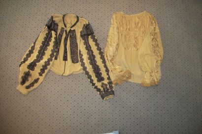 null Skirt, Romania, fashioned black brocaded silver herringbone, sewn, silver lace...