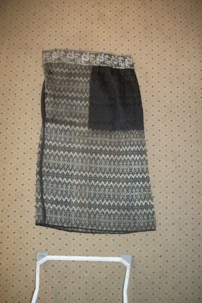 null Skirt, Romania, fashioned black brocaded silver herringbone, sewn, silver lace...