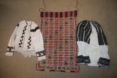 null Apron and two shirts, Romania, apron made of kilim of wool brocaded polychrome...