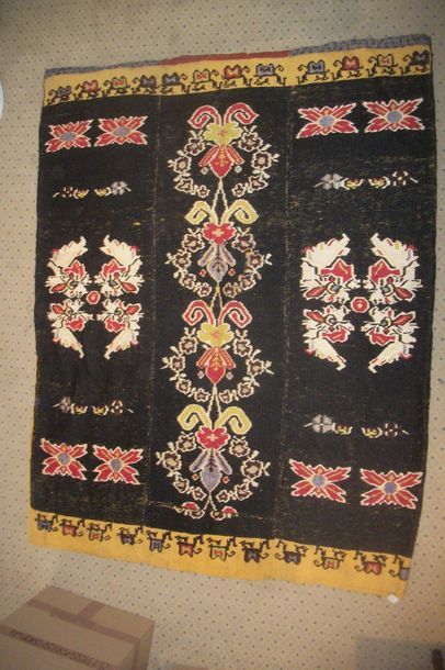 null Quilt house in brocaded kilim, Balkans or Bessarabia (?), black background,...