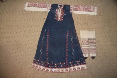 null Dress, Ottoman Empire, Greece, blue canvas embroidered in polychrome chain stitch...