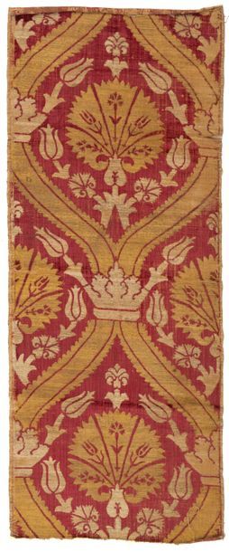 null Brocatelle, Turkey or Venice, 16th century, red satin background, yellow gold...