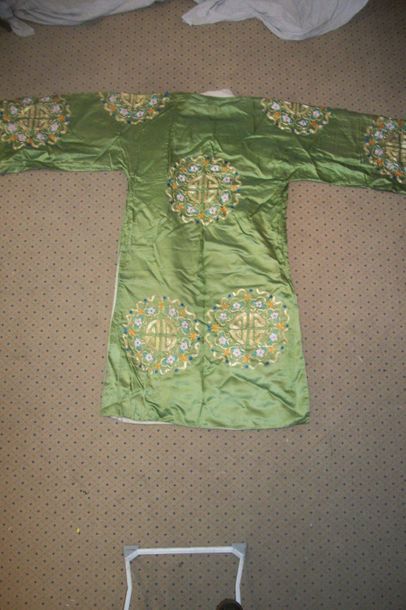 null Informal Han women's coat, China, green satin embroidered in gold and polychrome...