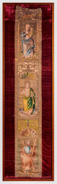 null Orphrey, 16th century, densely embroidered gold background, Gothic decoration...