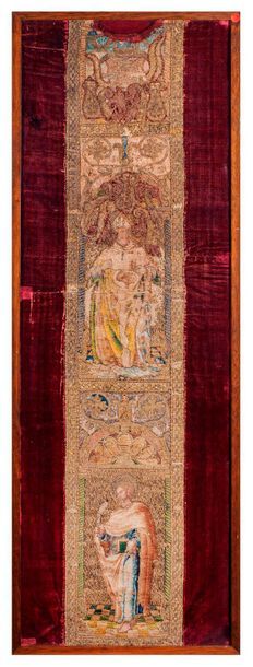 null Orphrey, 16th century, densely embroidered gold background, Gothic decoration...