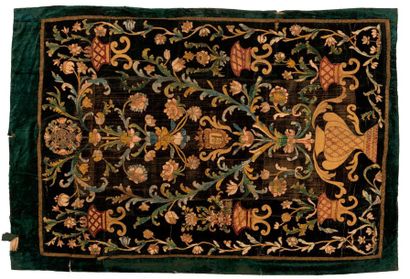 null Wall hanging, Italy, 17th century, black velvet background, decoration embroidered...