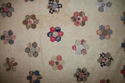 null Patchwork, XIXth century, cream background, decoration of stylized flowers or...