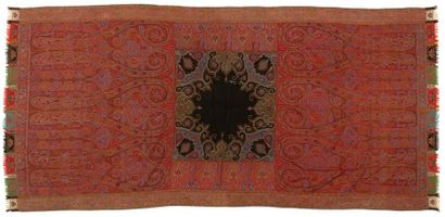 null Long shawl, India, mid-19th century, red background with paisley decoration,...