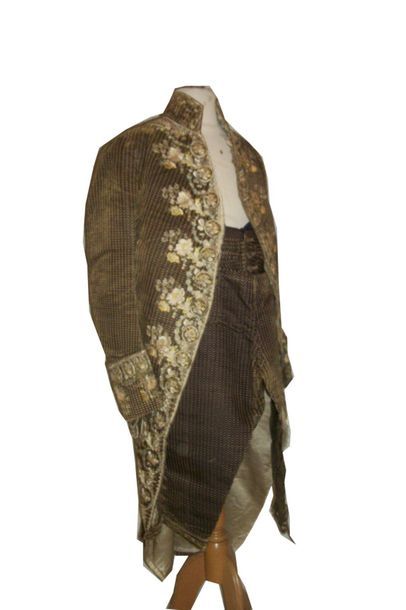 null French-style habit (breeches and habit), Louis XVI period, in black striped...
