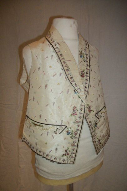 null Waistcoat, circa 1830, trimmed in a late 18th century waistcoat, taffeta embroidered...
