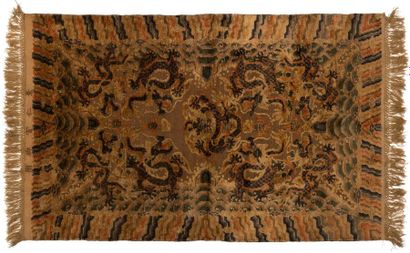 null Carpet, China, gold metal screen background, polychrome silk velvet decoration...
