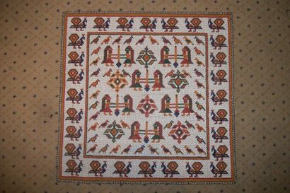 null Square, India, embroidered with glass beads, white background, polychrome decoration...
