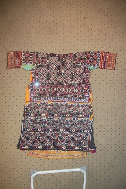 null Tunic, India, Kutch, black fabric embroidered in chain stitch and application...