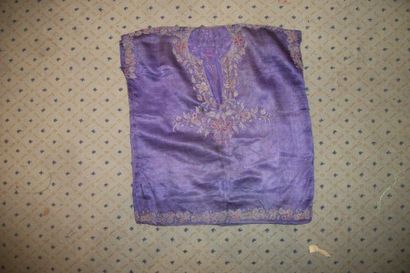null Child tunic, India, purple taffeta embroidered in chain stitch with flowers...