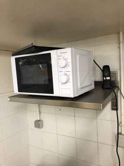 Microwave and stainless steel wall shelv...