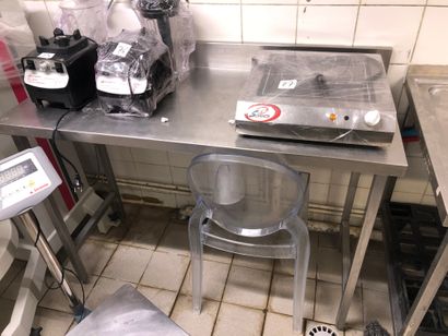 Stainless steel table and 2 stainless steel...