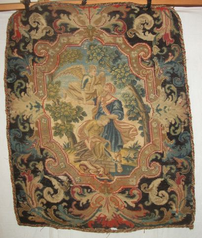 null Panneau de tapisserie au petit et gros point, laine et soie, XVIIème siècle,...