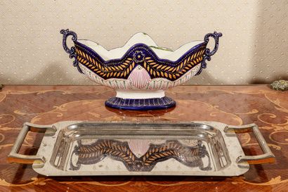 null Set consisting of a silver-plated metal letter tray and a polychrome earthenware...
