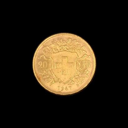 null 
PIECE de 20 francs suisses en or (900‰) datée 1947. Poids : 6,4 g. 