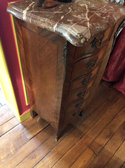 null Small veneer chiffonier opening with 6 drawers in front, bronze trim

Marble...