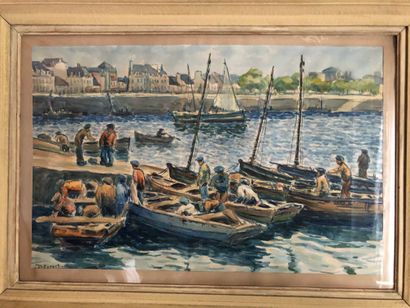 null French school bearing a signature PAPART

Fishermen's boats in the port

Watercolour...