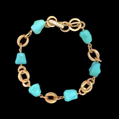 null Pink gold BRACELET (750‰) chased with spherical and circular links, alternated...
