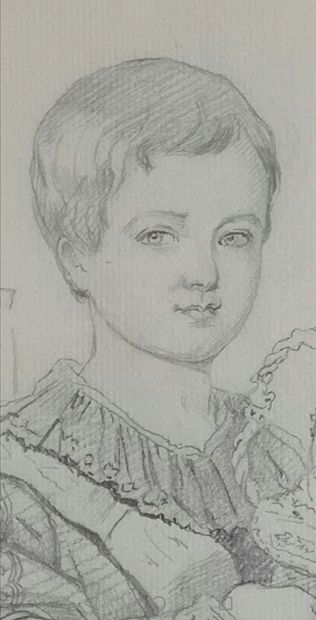 null 
École française, circa 1841.
Rare portrait du comte de Paris en robe de baptême...