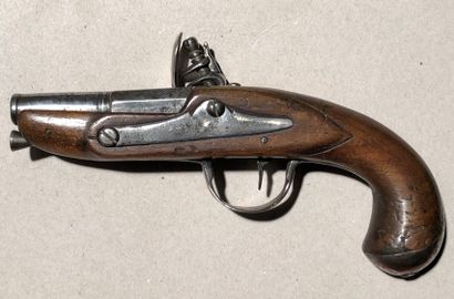 null Flintlock travel pistol.

Round barrel with sides to the thunder. Platen and...