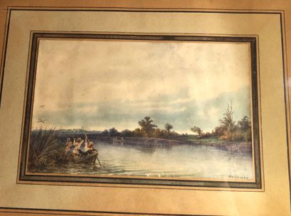 null Alexandre DESCAMPS (1803-1860)

"Chasseurs en barque sur la rivière"

Aquarelle...