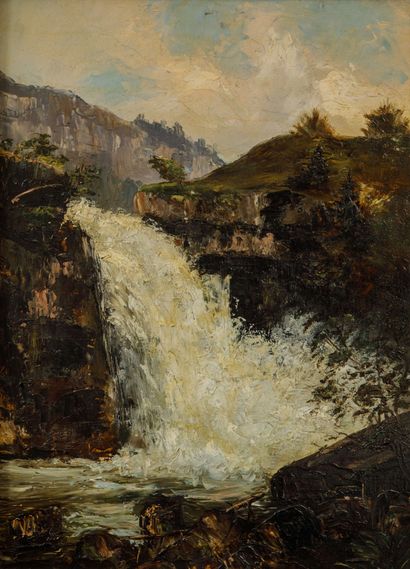  Ecole française du XIXème siècle 
La cascade 
Huile sur panneau 32x23cm