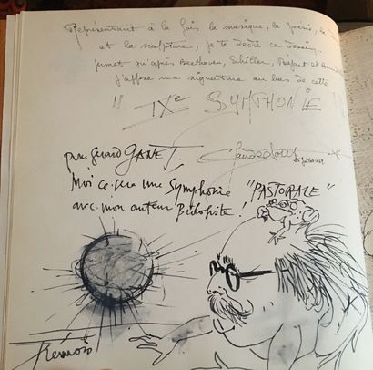 null [MANUSCRIT] Livre d'or contenant des dédicaces et dessins d'artistes du XXe...