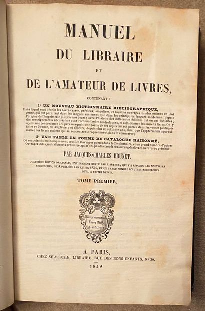 null [Bibliographie] 

- BRUNET. Manuel du Libraire. 1842, 4 volumes in-8 reliés....