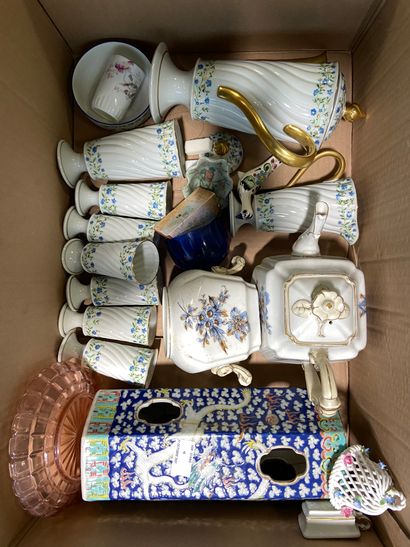 null Handle including a porcelain coffee set, a polychrome porcelain vase (damag...
