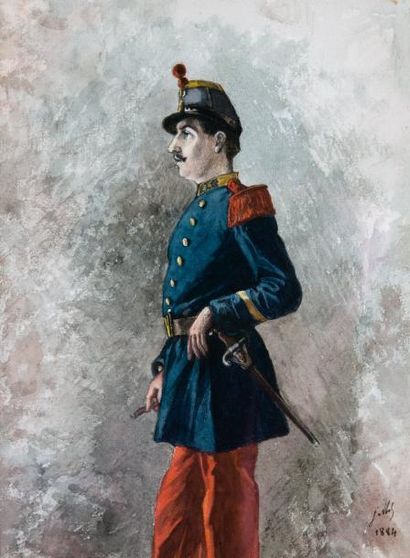 ECOLE FRANÇAISE DU XIXÈME SIÈCLE Le soldat Dessin aquarellé, portant une signature...