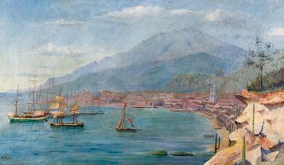 VICTOR FULCONIS (1851-1913) Vue de Saint Pierre de la Martinique Huile sur toile...