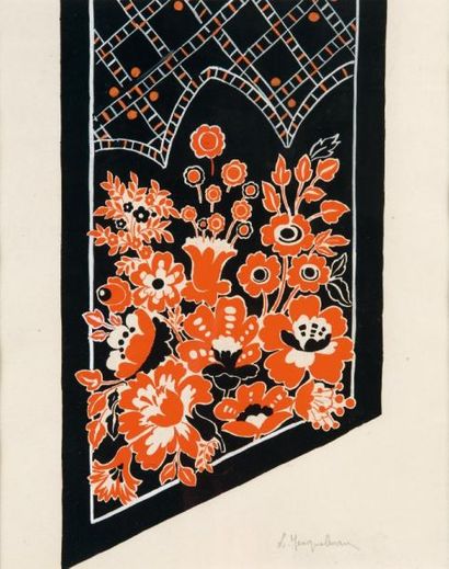 LUCIEN NEUQUELMAN (1909-1988) Projet de décor pour les soyeux lyonnais Gouache signée...