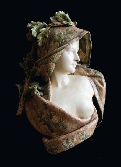 LOUIS CARRIER - BELLEUSE (1848-1913) Buste de Flore Sculpture en céramique polychrome...