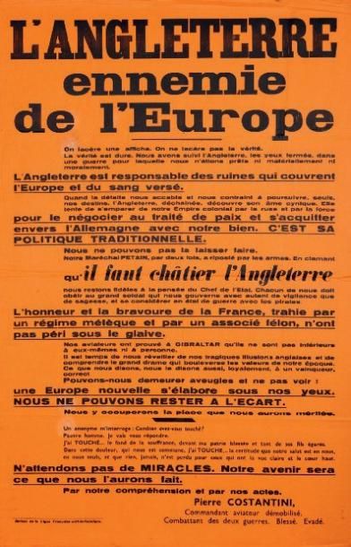 LIGUE FRANCAISE ANTI-BRITANNIQUE «L'ANGLETERRE ennemie de l'Europe Pierre COSTANTINI,...