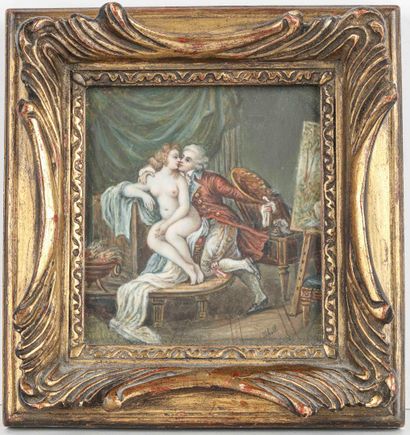null 
SCHILL ? (19th century)




"The painter and his model".




Gouache signed...