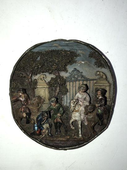 null Médaillon en terre polychrome "Scène de chasse"

XIXe siècle

Diam.: 6,5 cm...