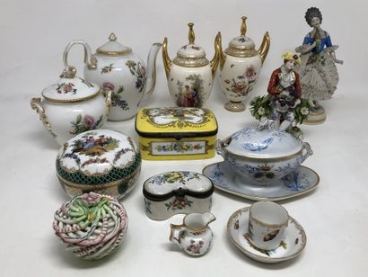 null 
Lot of porcelain including:




- "Woman with parrot", figurine




- Galant...