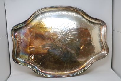 null Oblong silver plated tray with a contoured edge decorated with stylized foliage.

House...