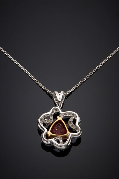 null Important white gold (750‰) openwork "flower" PENDANT, set with a rubellite...