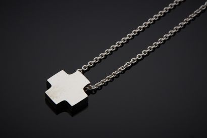 null White gold (750‰) "flat cross" pendant and its CHAIN partially set with a pavement...