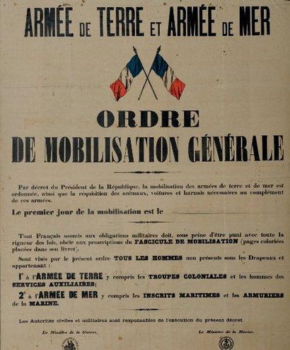 null «ORDRE DE MOBILISATION GÉNÉRALE» du Dimanche 2 Août 1914 Armée de Terre et Armée...