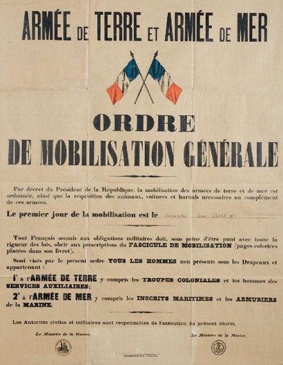 null ORDRE DE MOBILISATION GÉNÉRALE du Dimanche 2 Août 1914 Armée de Terre et Armée...